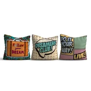 HMI-KIR-96 Multicolor Cushion Cover Set (3 Pieces)