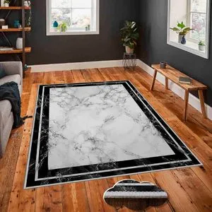 Hmnt404 Tepih u Beloj, Sivoj i Crnoj (50 x 80 cm)