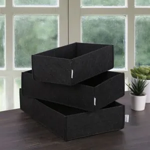 HMY - 6272 Black Felt Desk Organizer Set (3 Pieces)