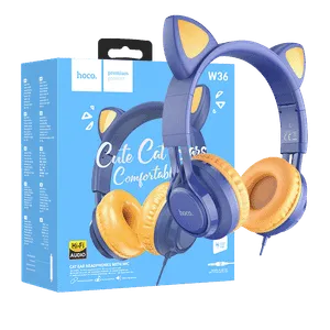 hoco. Slušalice sa mikrofonom, 3.5mm utikač, 1.2m kabel - W36 Cat ear, midnight blue