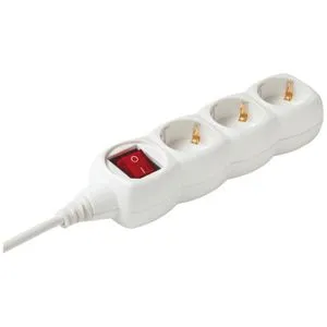 home Produžni kabl,3 utičnice, prekidač, 1.0mm², 1,5 met, beli - NV 3K/WH