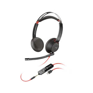 HP Poly 8X231AA HP Poly Blackwire 5220 Stereo USB-C Headset +3.5mm Plug +USB-C/A Adapter, Black, 2yw