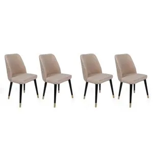 Hugo-367 V4 Set Stolica (4 Komada) - Krem, Crna, Zlatna