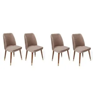 Hugo-384 V4 Beige
Walnut 
Gold Chair Set (4 Pieces)