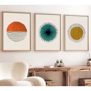 Huhu12 - Dekorativni Slikarski Set od 3 Komada, 70 x 50 cm, Šareni, sa Drvenim Ramom