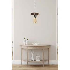 Jasmin Tekli Ahşap Ceviz Silindir Bal Camlı Yellow Chandelier