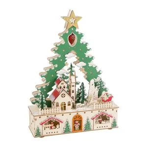 Jelka Božićno selo, sa LED svetlom 30X10X41CM , DRVO