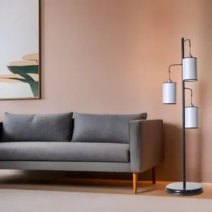 Jozef 3 Lü Siyah Hasır Gri Abajurlu Lambader Grey
Black Floor Lamp