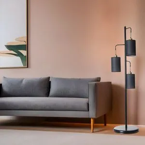 Jozef 3 Lü Siyah Hasır Siyah Abajurlu Lambader Black Floor Lamp