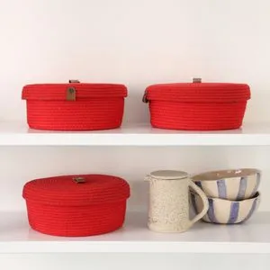 JUT02003101D Red Cotton Basket Set (3 Pieces)