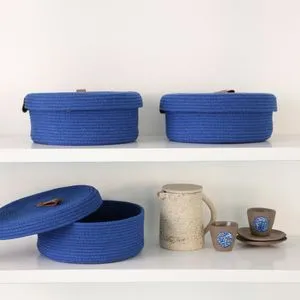 JUT02003102D Blue Cotton Basket Set (3 Pieces)