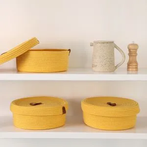 JUT02003105D Yellow Cotton Basket Set (3 Pieces)