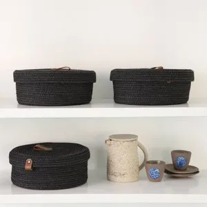 JUT02003108D Black Cotton Basket Set (3 Pieces)