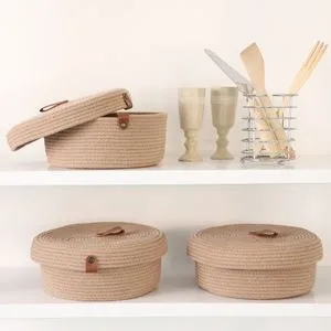 JUT02003128D Beige Cotton Basket Set (3 Pieces)