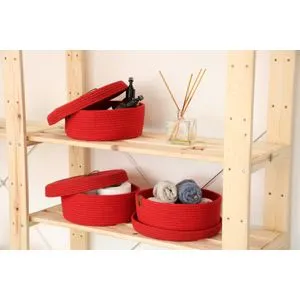 JUT02003201D Red Cotton Basket Set (3 Pieces)