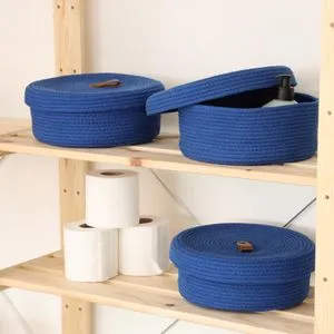JUT02003202D Blue Cotton Basket Set (3 Pieces)