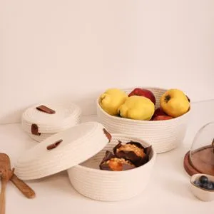 JUT02005127D Ecru Cotton Basket Set (3 Pieces)