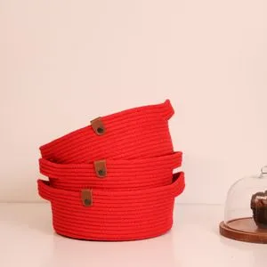 JUT05003101D Red Cotton Basket Set (3 Pieces)