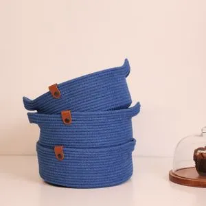 JUT05003102D Blue Cotton Basket Set (3 Pieces)