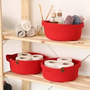 JUT05003201D Red Cotton Basket Set (3 Pieces)