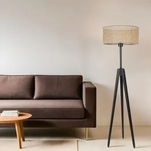 Kanarski Crni Lambader sa Okruglim Rattan Abajurima