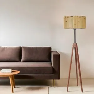 Kanarya Ceviz Lambader Silindir Bambu 02 Abajurlu