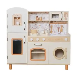 Kinder Home Dečija drvena kuhinja – vintage stil sa elektronskim pločama za kuvanje, svetlima, zvucima i funkcionalnim dodacima