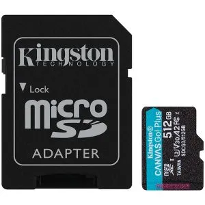 Kingston SDCG3/512GB MicroSD 512GB, Canvas Go! Plus, Class10 UHS-I U3 V30 A2, Read up to 170MB/s,...