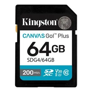 Kingston SDG4/64GB SD Card 64GB, Canvas Go! Plus, SDXC Class10 UHS-1 U3 V30, Read up to 200MB/s, ...