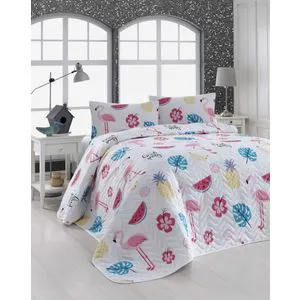 Koktejl - Prekrivač sa Kvadrom u Beloj, Rozoj, Plavoj i Žutoj Boji