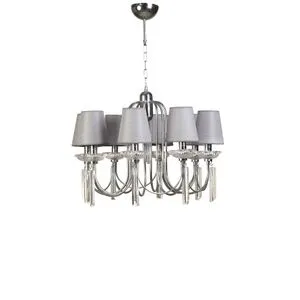 Kontes 8 Li Krom Hasır Gri Abajurlu Avize Grey Chandelier
