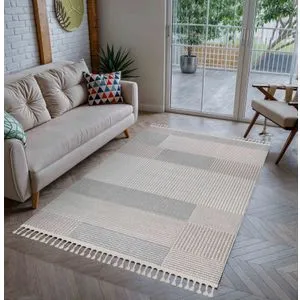 Korya - Bež, Sivi Bež Tepih (80 x 300 cm)