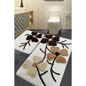 Kırcicegi - Beige Multicolor Acrylic Bathmat Set (2 Pieces)
