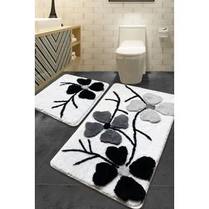 Kırcicegi - Grey Multicolor Acrylic Bathmat Set (2 Pieces)
