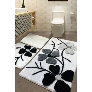 Kırcicegi - Grey Multicolor Acrylic Bathmat Set (3 Pieces)