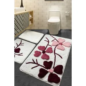 Kırçiçeği - Pink Multicolor Bathmat Set (3 Pieces)