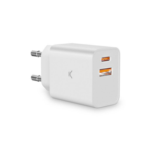 KSIX BXCDC30D ZIDNI Punjač 30W DUAL USB A+USB C KONEKTORI, BELI