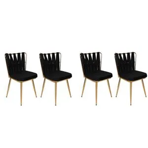 Kuşaklı-211 V4 Crni i Zlatni Set Stolica (4 Komada)