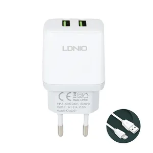 Kucni punjac LDNIO A2221 2xUSB, 12W sa iPhone lightning kablom beli