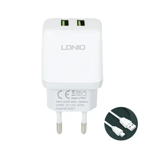 Kucni punjac LDNIO A2221 2xUSB, 12W sa Type C kablom beli