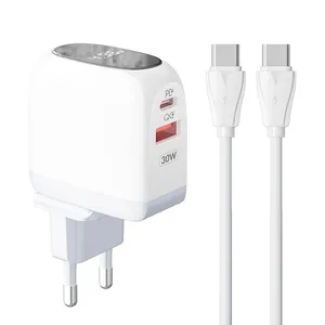 Kucni punjac LDNIO A2522C QC3.0, PD, PPS, LED Display, 30W sa Type C na Type C kablom beli