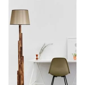 Kule Yanık Ahşap Lambader Pramit 15-3 Abajurlu Brown Floor Lamp