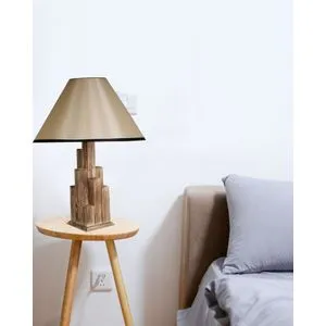 Kule Yanık Ahşap Masa Lambası Pramit 15-3 Abajurlu Brown Table Lamp