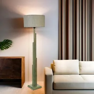 Kule Yeşil Lambader Silidir Bambu 06 Abajurlu