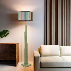 Kule Yeşil Lambader Silidir Renkli Abajurlu Multicolor Floor Lamp