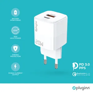 Kućni punjač Pluginn PI-D73, QC3.0 PD3.0, PPS, USB-PD 18W+20W, 38W (total) beli