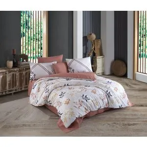 L'essential Maison Belen - Braon Belo Tamno Plavi Ranforce Dupli Set Pokrivača za Jorgan
