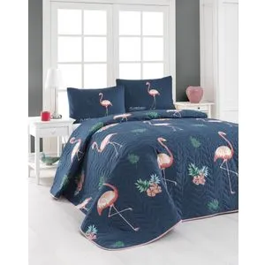 L'essential Maison Big Filamin - Tamnoplavo, Roze, Zeleno Duplo Prošiveno Prekrivač Set