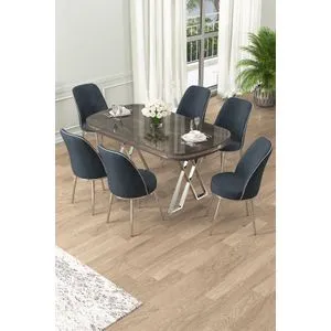 Lai - Anthracite, Chrome Anthracite
Chrome Dining Table & Chairs Set (7 Pieces)