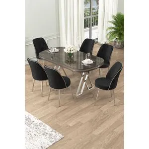 Lai - Anthracite, Chrome, Black Anthracite
Chrome
Black Dining Table & Chairs Set (7 Pieces)